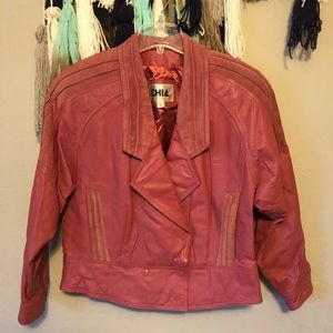 Chia - Vintage leather & suede pink moto jacket